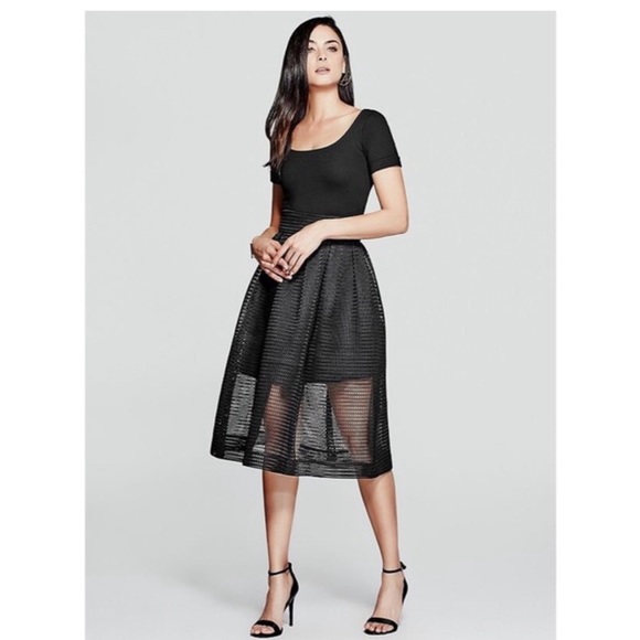 Guess Marciano Black Sheer flare full A-line skirt size 10 - Picture 2 of 7
